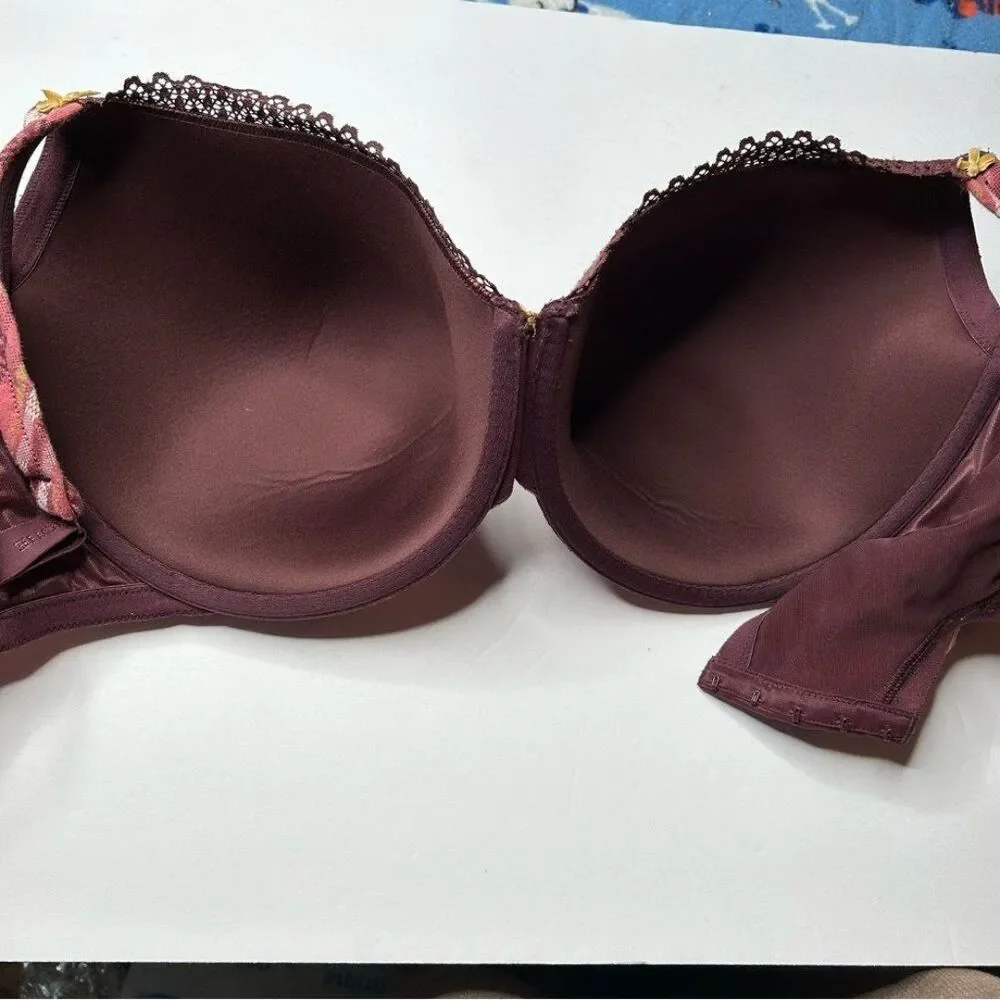Cacique Plaid Red Lace Trim Lined T Shirt Bra 40H